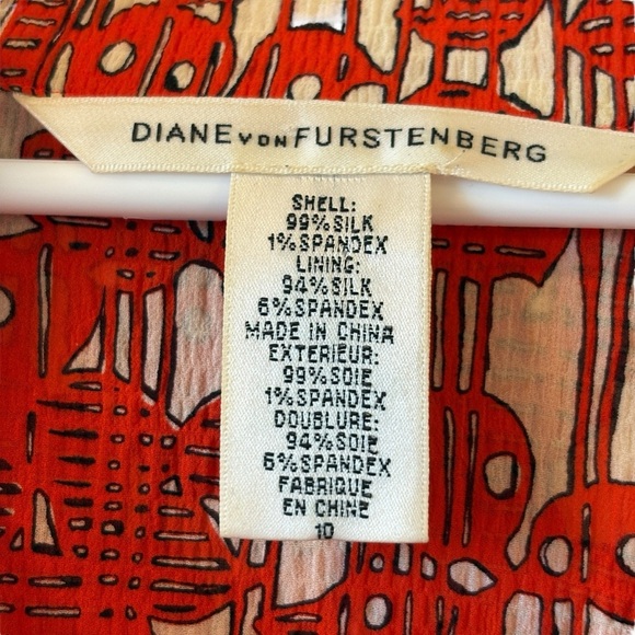 Diane von Furstenberg Silk Paulie Top Orange Blouse Size 10 - Picture 3 of 4